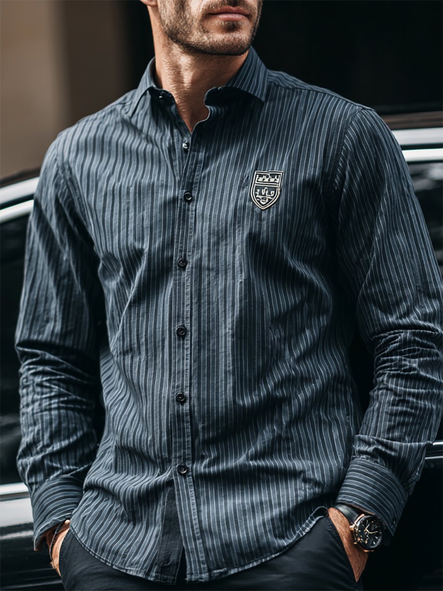 Men's Retro Casual Striped Business Long Sleeve Shirt