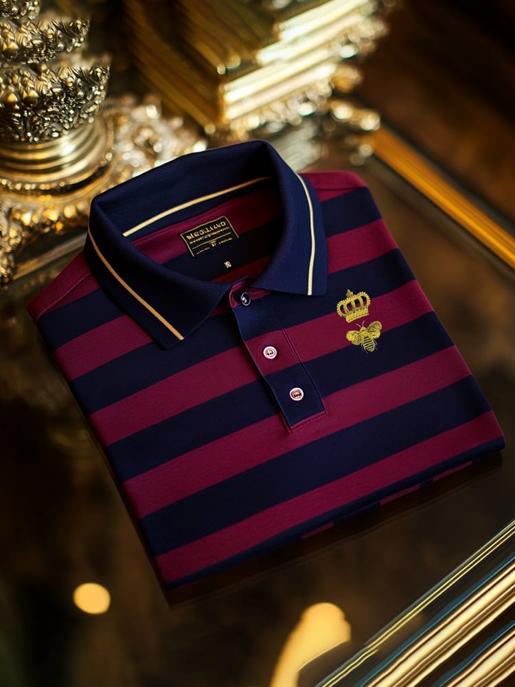 Men's Classic Business Check Logo Button Short Sleeve Polo Shirt