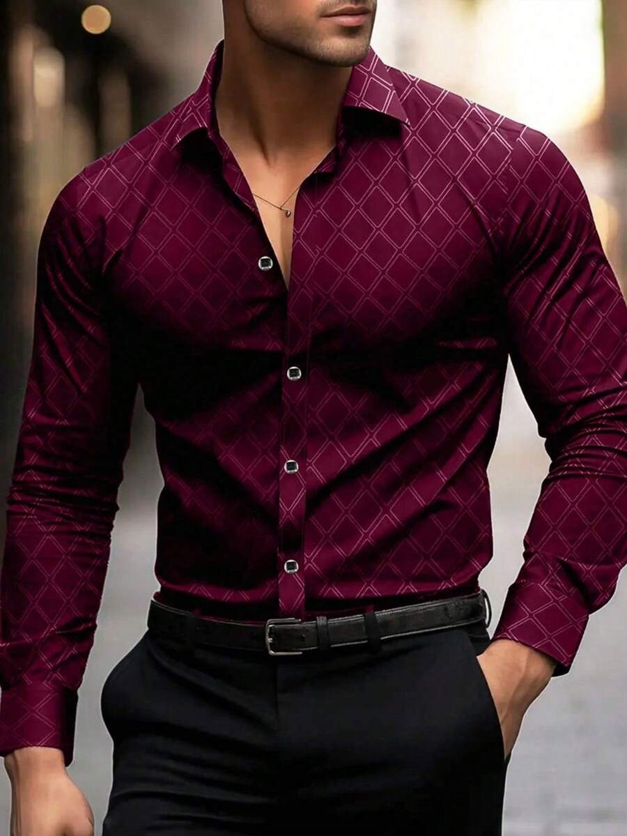 Men's Street Style Business Casual Printed Long Sleeve Shirt