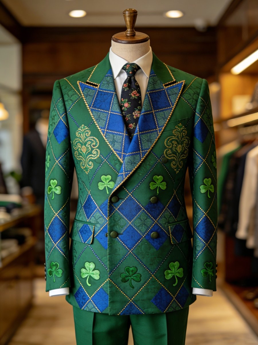 Men's Luxury St. Patrick's Day Shamrock Print Suit Jacket