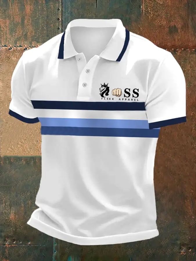Men's Retro Letter Print Casual Polo Shirt