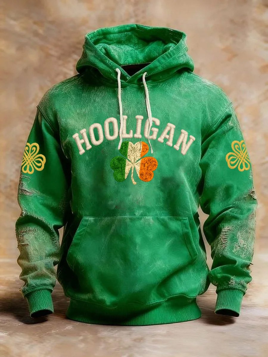 Men's Vintage St. Patrick's Day Print Hooded Sweatshirt