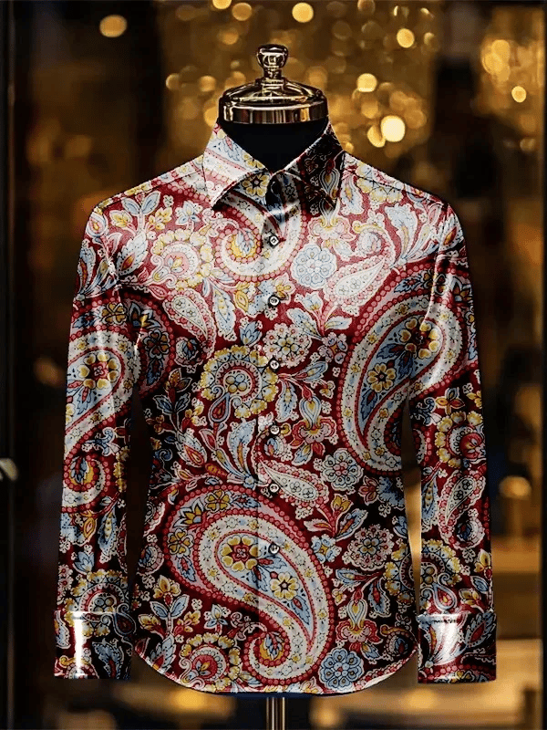 Men's Stripe Print Business Long Sleeve Shirt