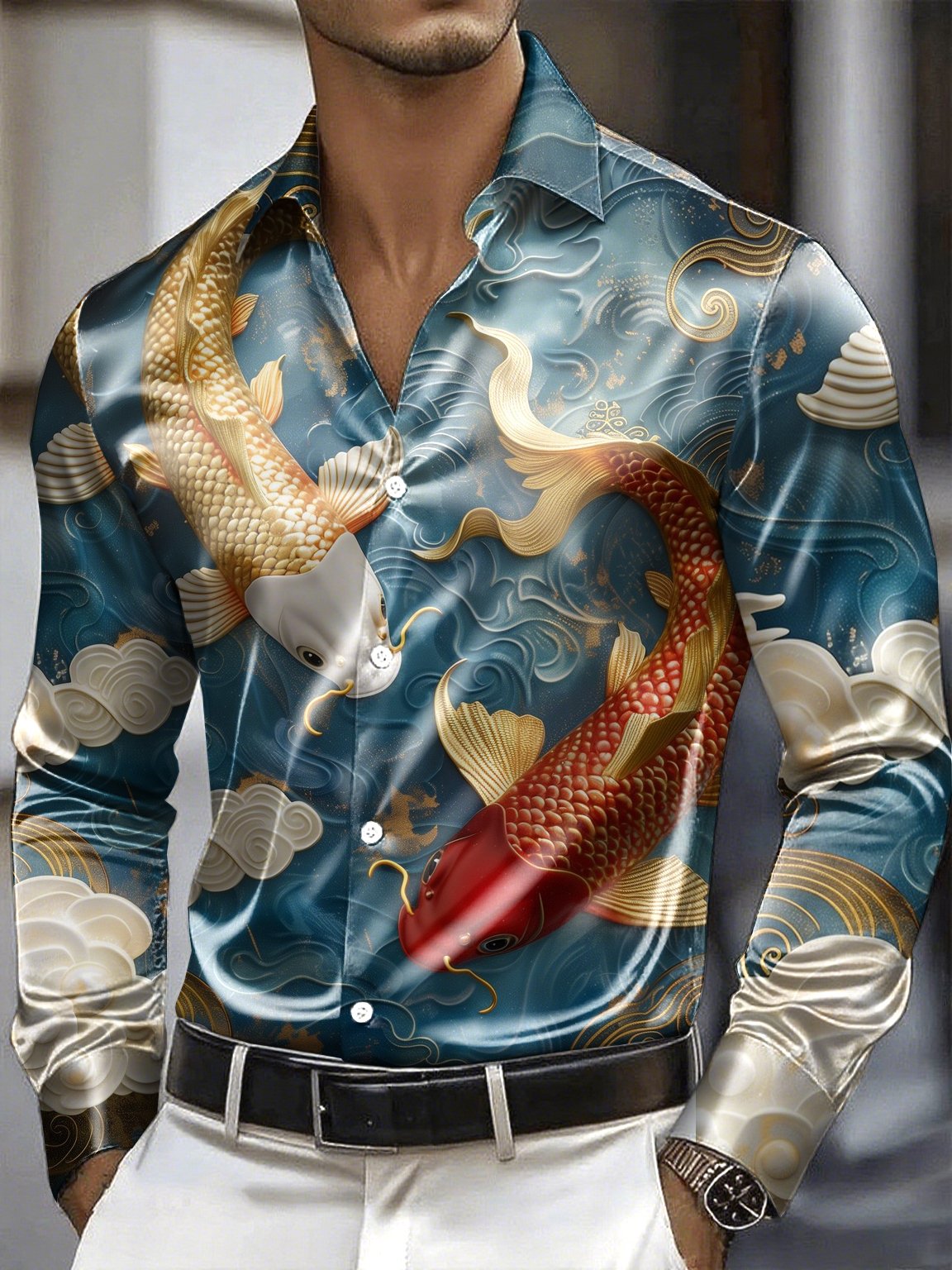 Men's Satin Luxe Long Sleeve Button Down Shirt