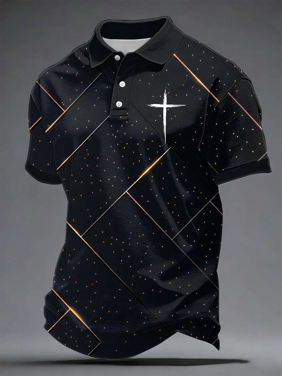 Men's Faith Cross Print Polo Shirt