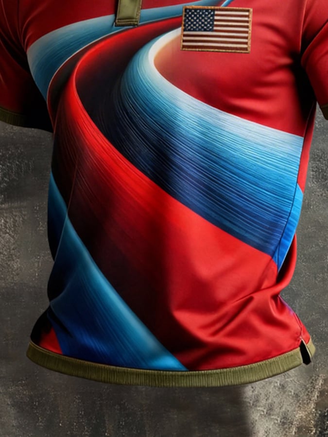 Men's Retro Patriot Color Block Polo Collar Short Sleeve