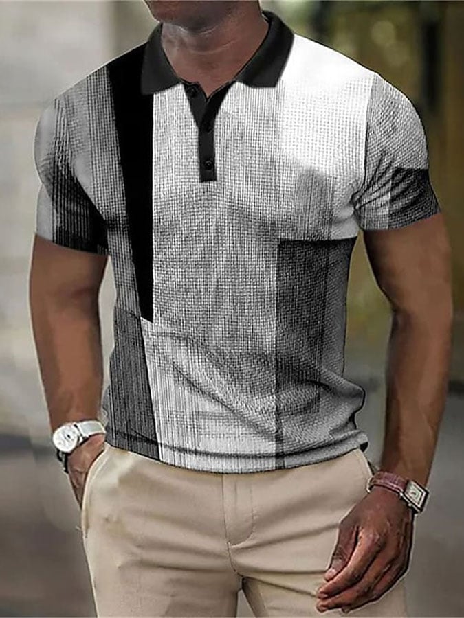 Men's Geometric Print Casual Polo Shirt
