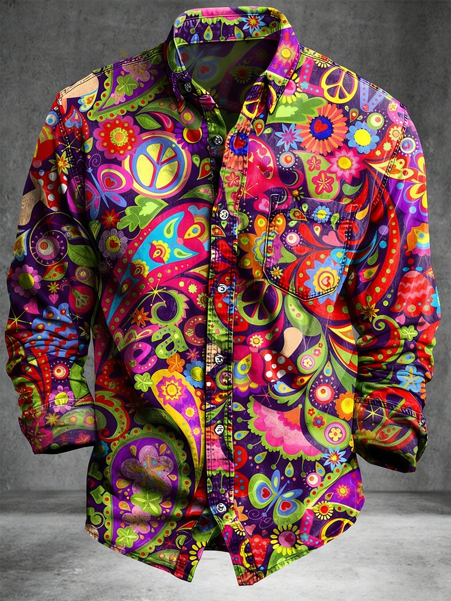 Men's Retro Hippie Artistic Long-Sleeve Shirt