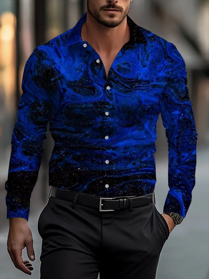 Men's Classic Business Plaid Stripe Print Long Sleeve Shirt