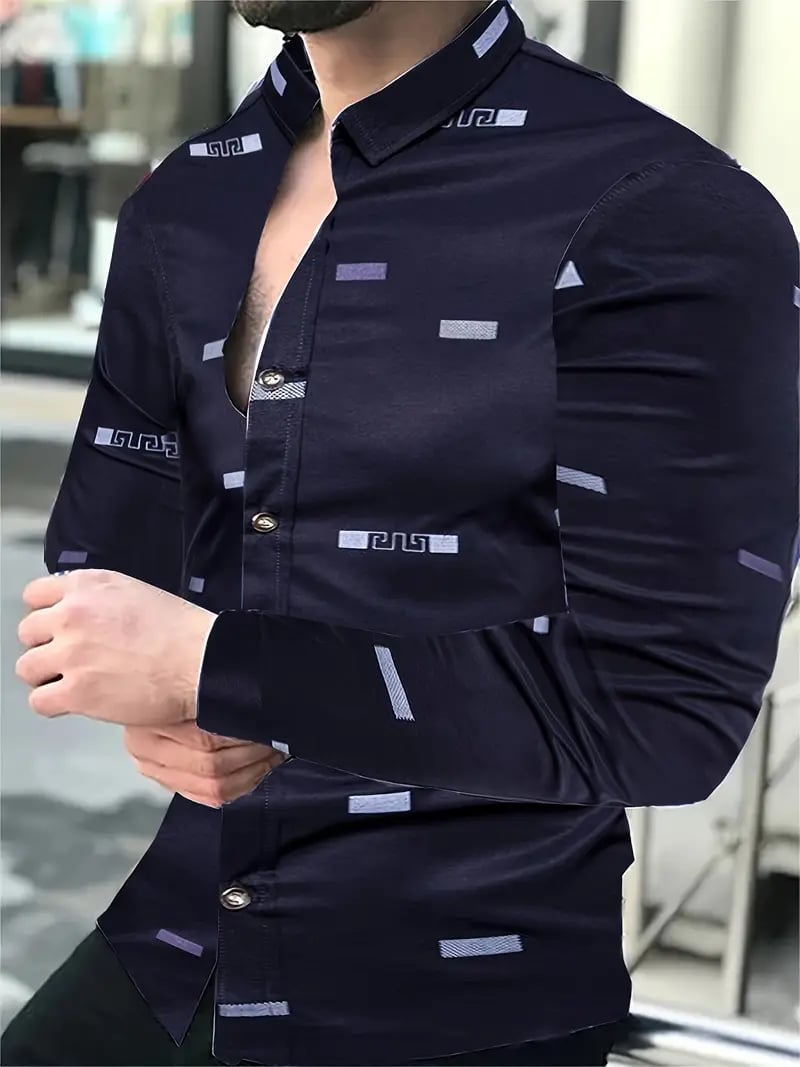Men's Street Style Business Casual Printed Long Sleeve Shirt