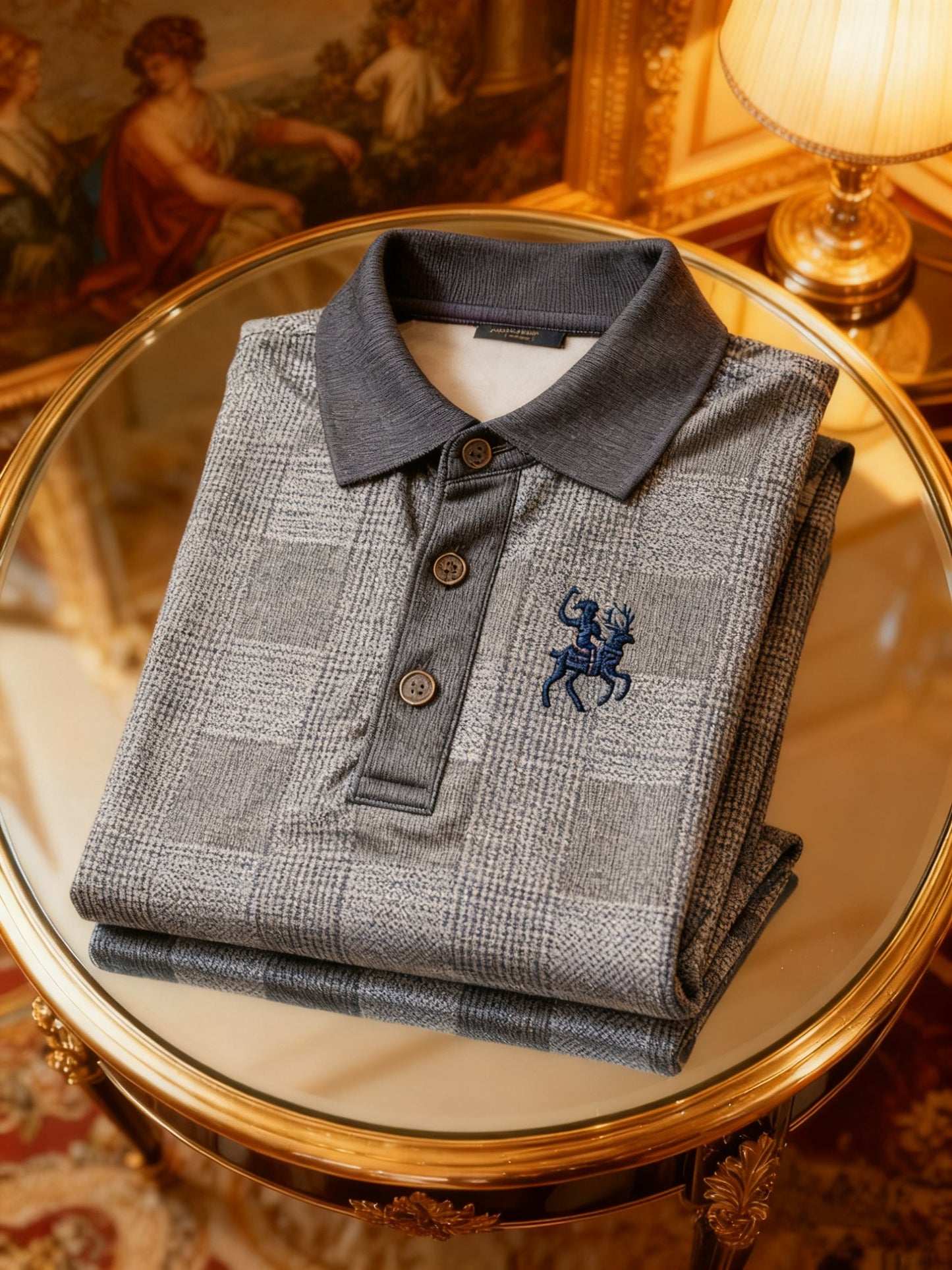 Men's Retro Business Logo Print Long Sleeve Polo Shirt