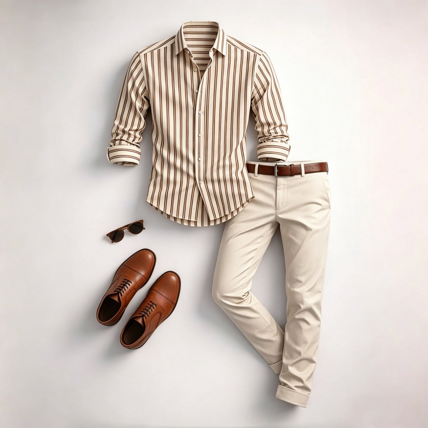 Men's Casual Color Matching Geometric Printed Long Sleeved Shirt & Trousers Two-Piece Set