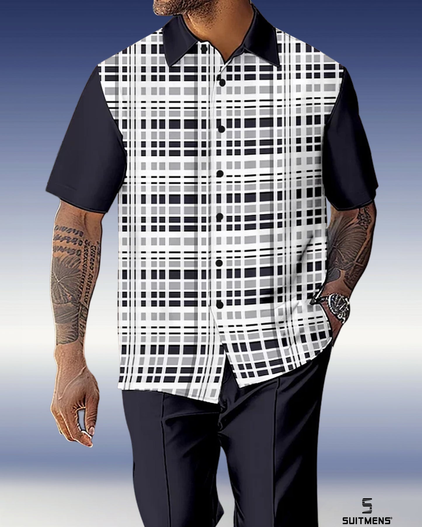 Men's Retro Gorgeous Short Sleeve Shirt Walking Suit 1067