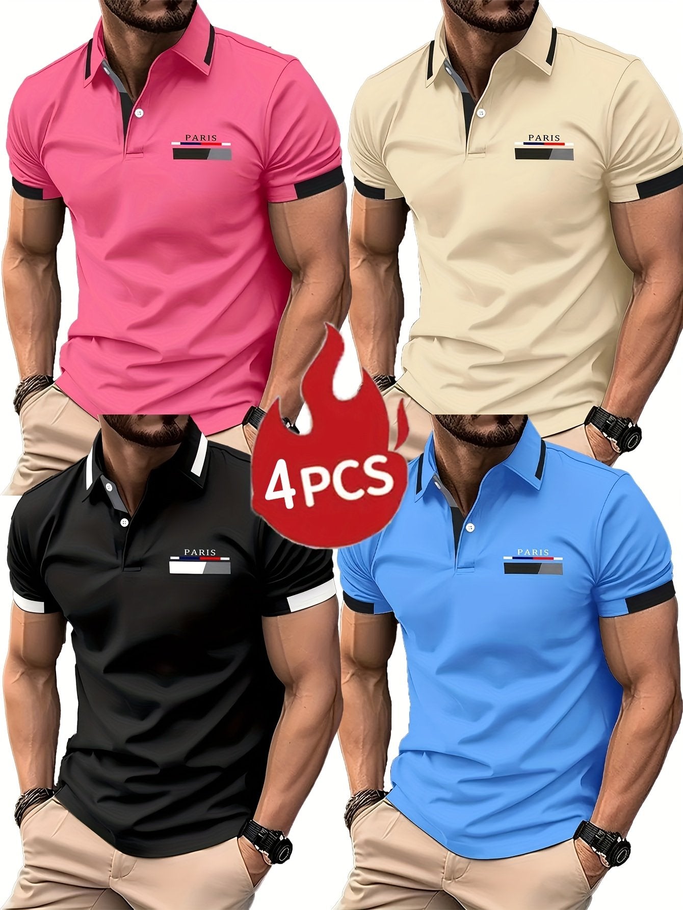 Men's Business Casual Striped Button Short Sleeve Polo Shirt