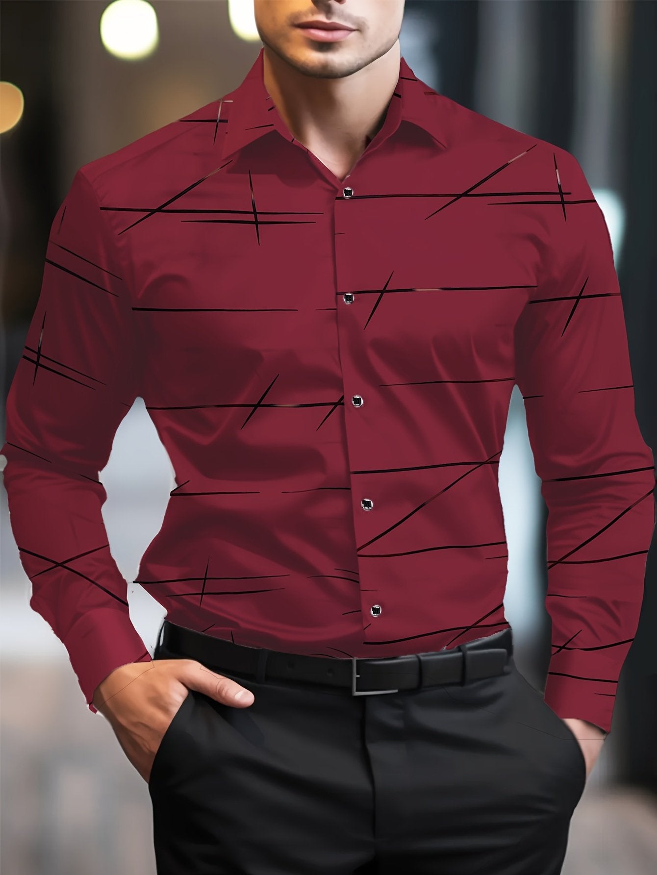 Men's Street Style Business Casual Printed Long Sleeve Shirt