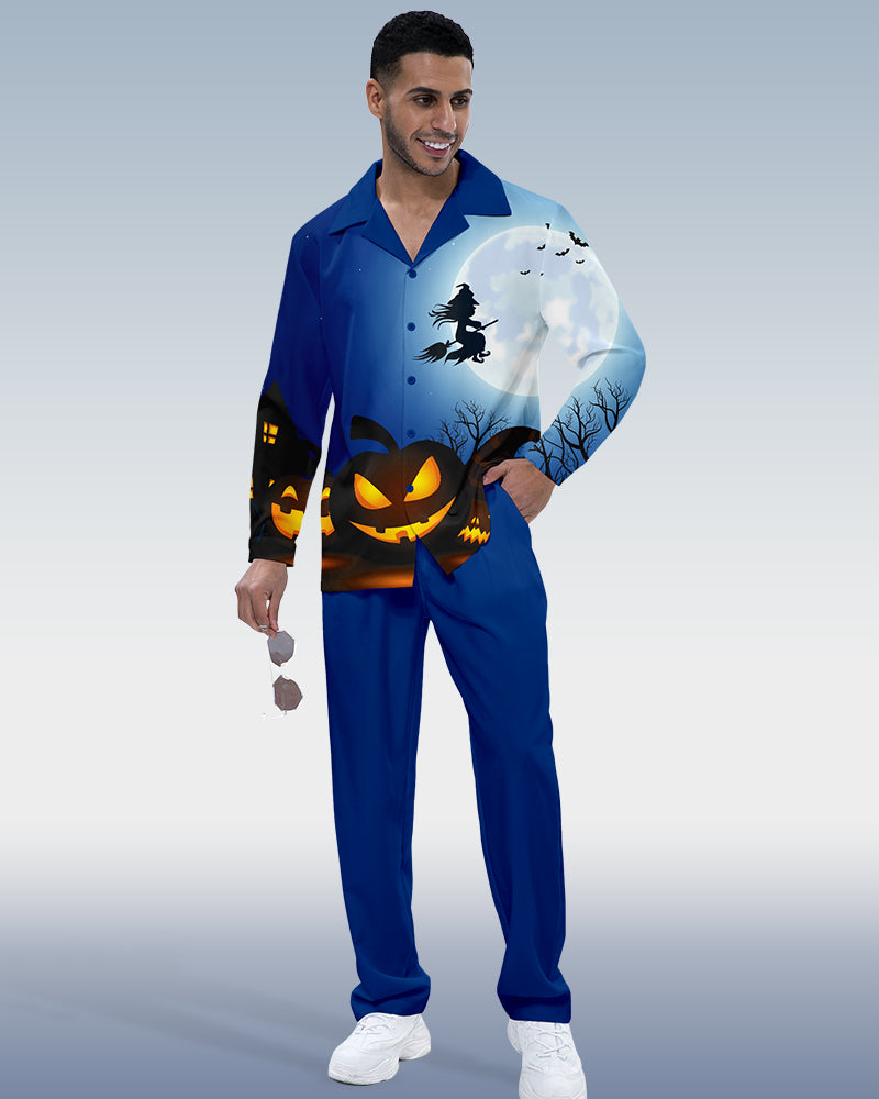 Suitmens Men's Halloween Print Long Sleeve Shirt Walking Set 280