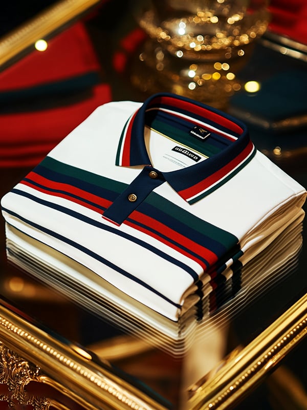 Men's Retro Business Stripe Print Long Sleeve POLO Shirt