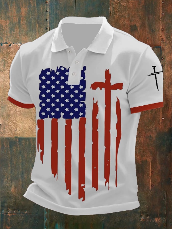 Men's American Cross Print Polo Shirt