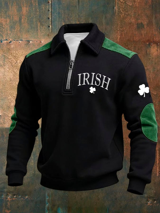 Men's St. Patrick's Day Printed Casual Zipper Sweatshirt