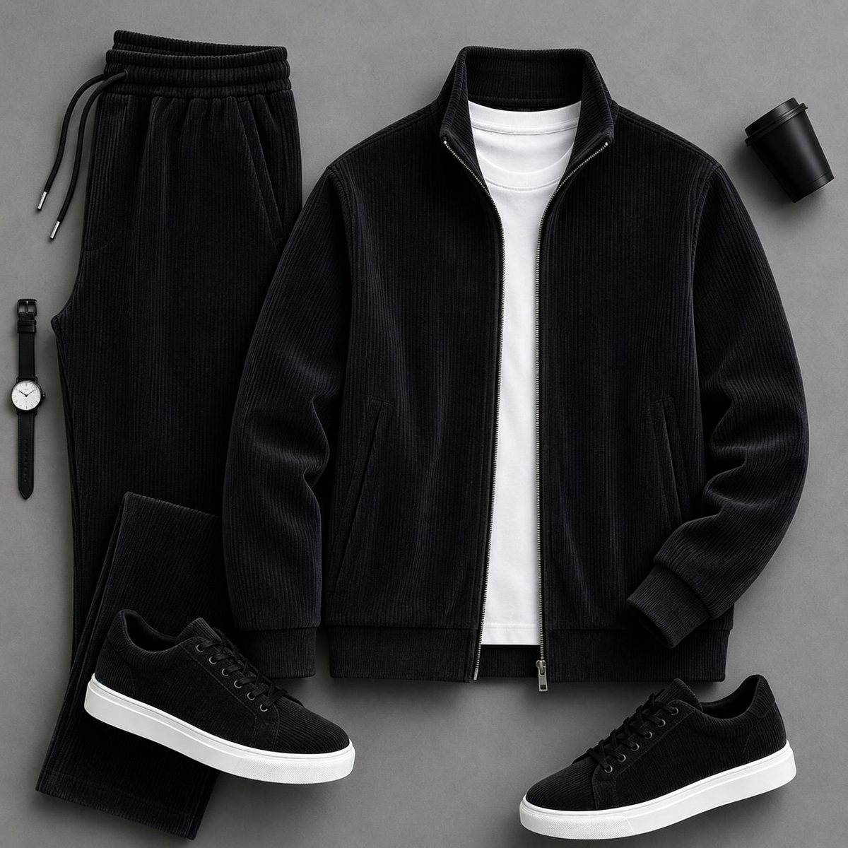 Men's Solid-Color Zipper Hoodie and Pants Set