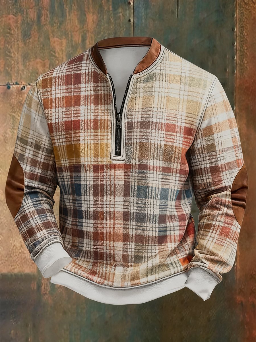 Men's Retro Bauhaus Geometric Style Print Quarter Zip Sweatshirt