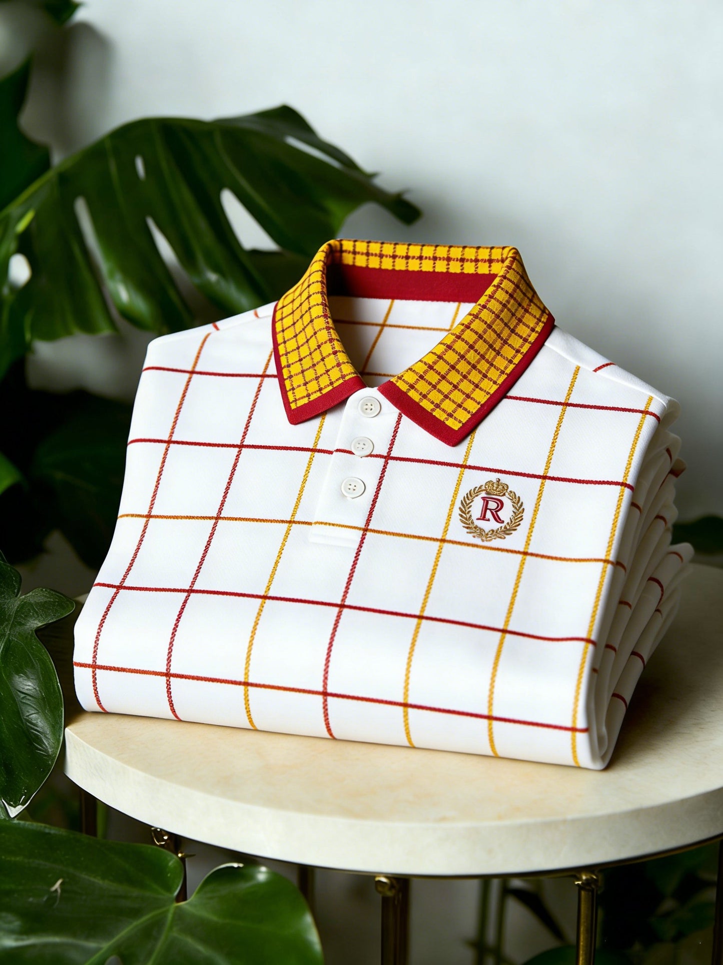 Men's Business Classic Button Short Sleeve Classic Plaid Polo Shirt