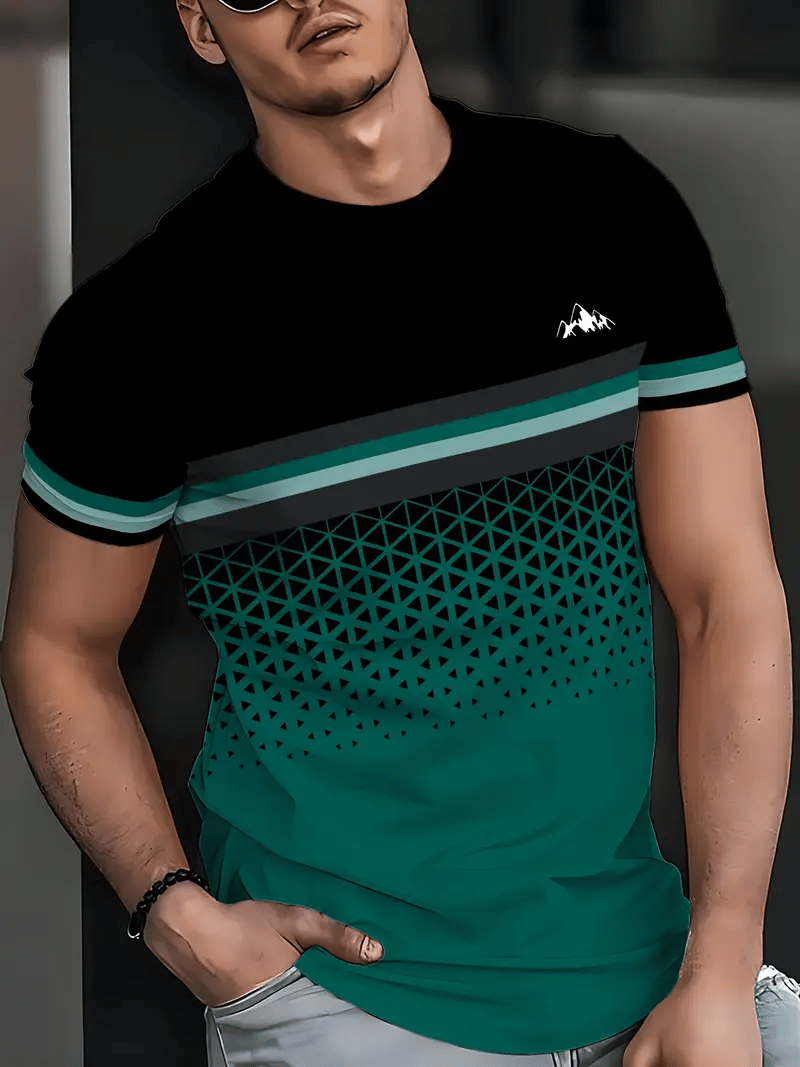 Men's Business Stripe Logo Print Short Sleeve T-Shirt