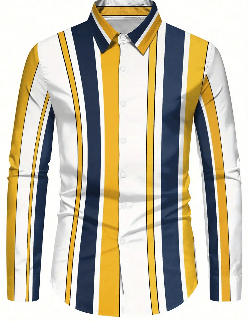 Men's Stripe Print Business Long Sleeve Shirt