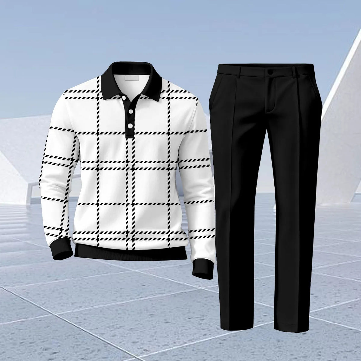 Men's Printed Polo Shirt and Pants Set