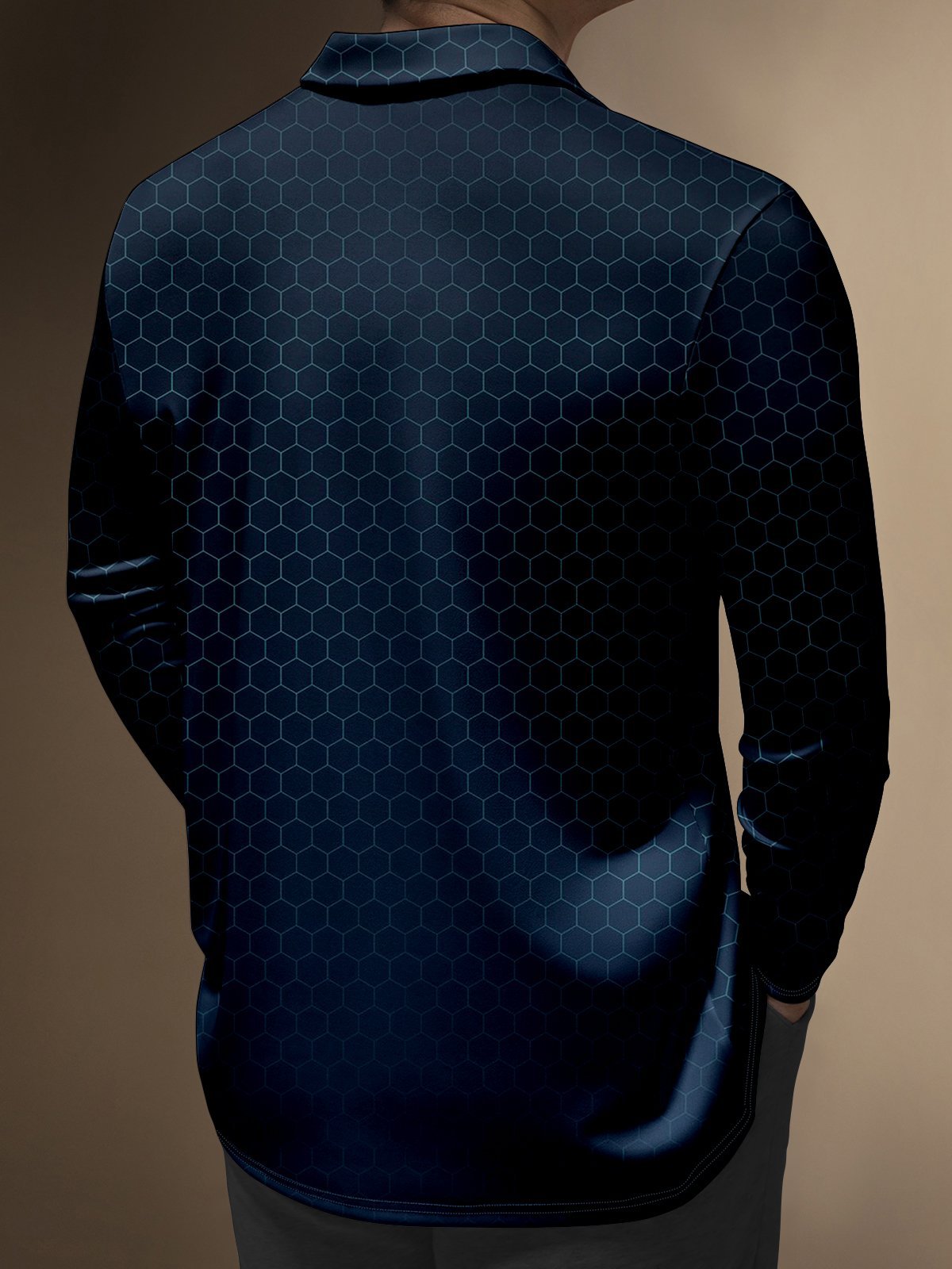 Men's Business Casual Striped Long-Sleeved Polo Shirt