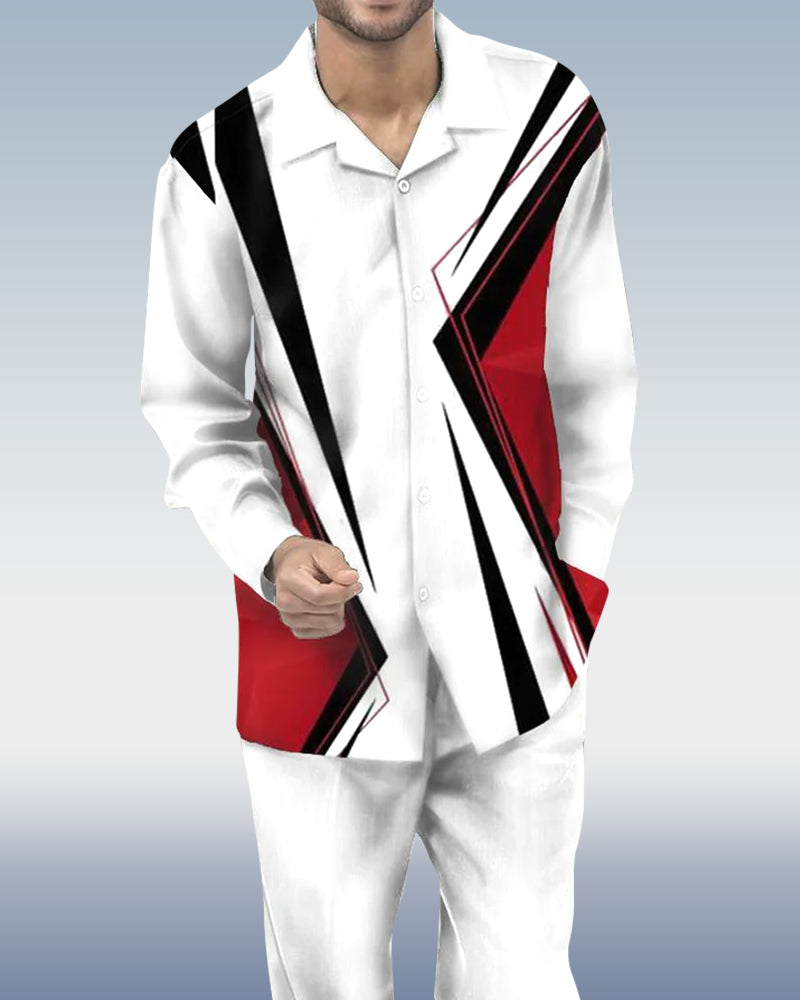 Suitmens White Art Print Long Sleeve Walking Set