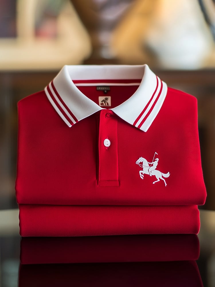 Men's Classic Business Check Logo Button Short Sleeve Polo Shirt