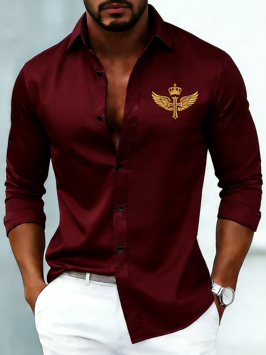 Men's luxury business long-sleeved shirt with crown print