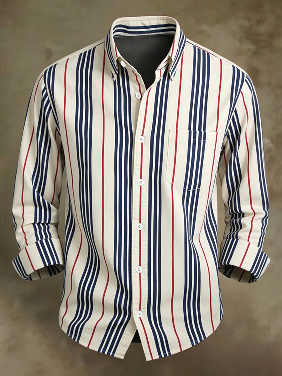 Men's Business Casual Striped Long-Sleeved Shirt