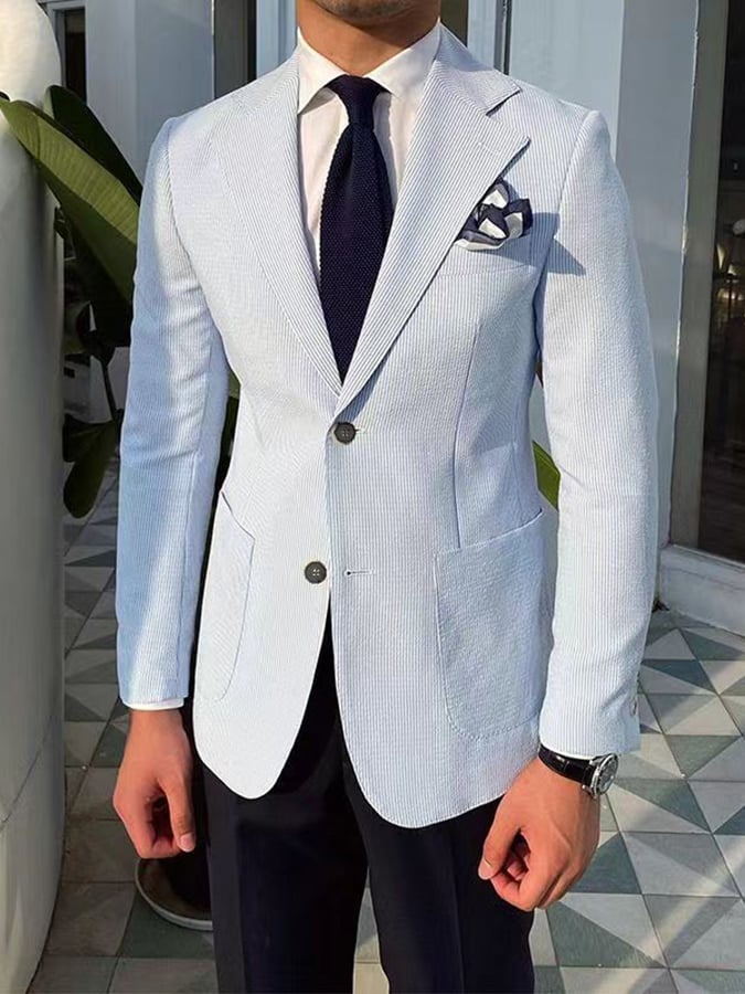 Men's Retro Single Breasted Striped Gentleman Business Suit Jacket