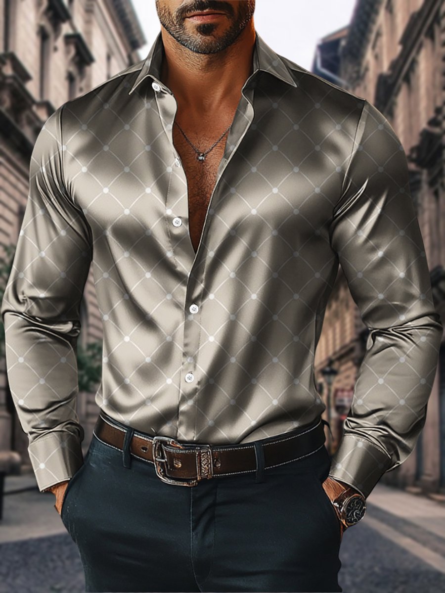 Men's Satin Luxe Long Sleeve Button Down Shirt