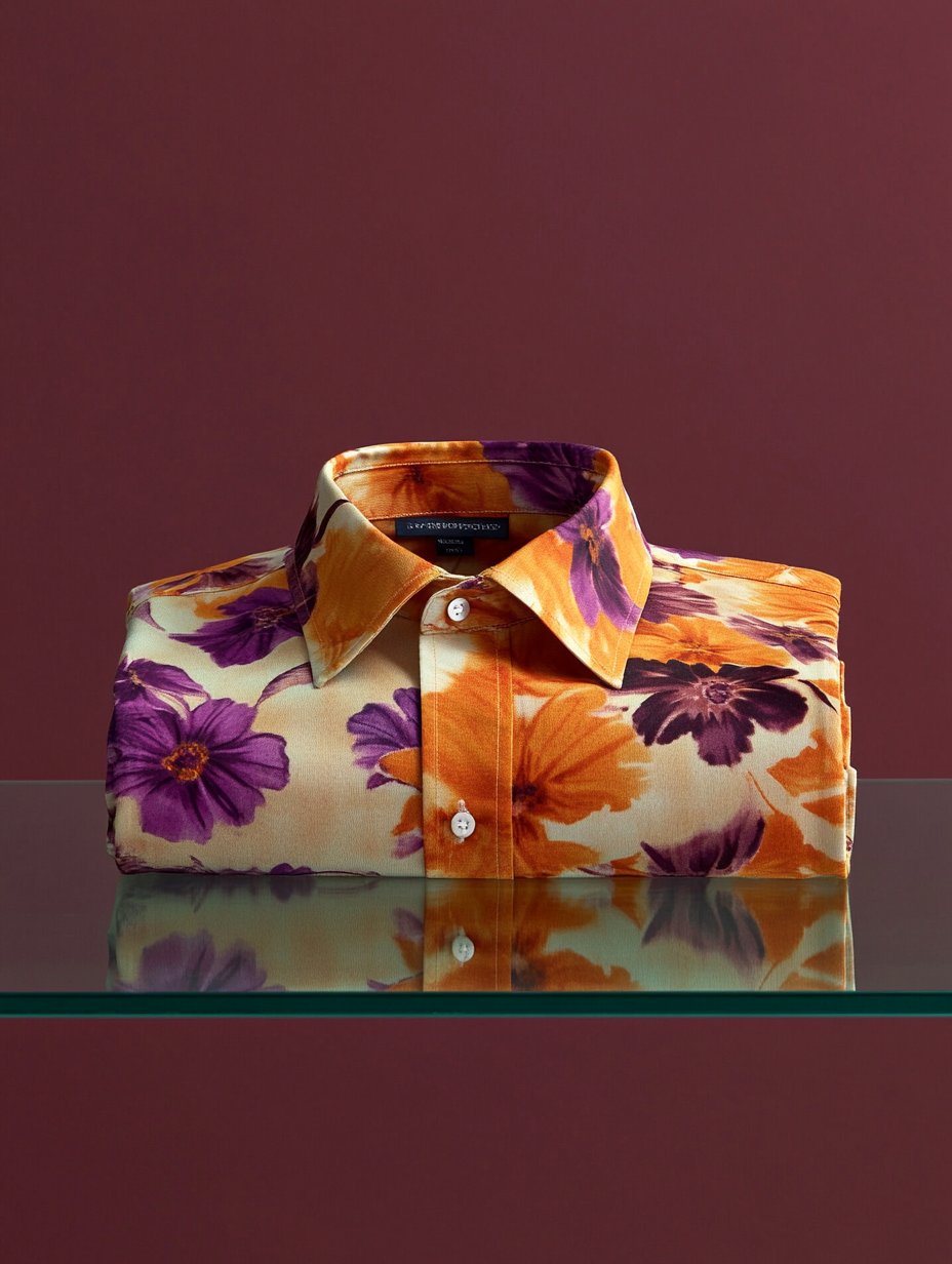 Men's business casual floral lapel short-sleeved shirt