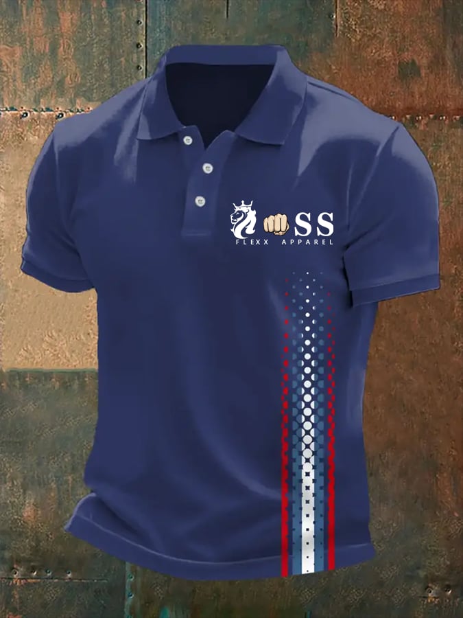 Men's Retro Letter Print Casual Polo Shirt