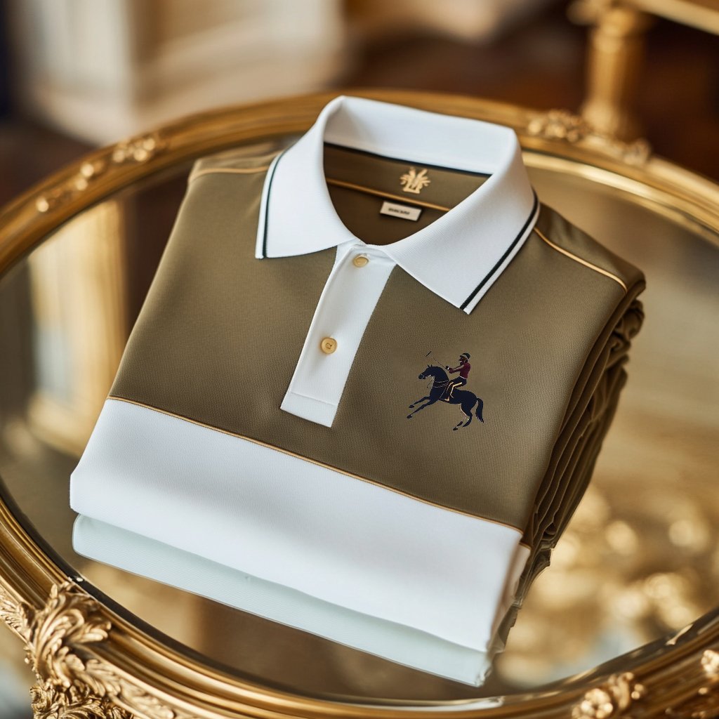 Men's Classic Business Check Logo Button Short Sleeve Polo Shirt