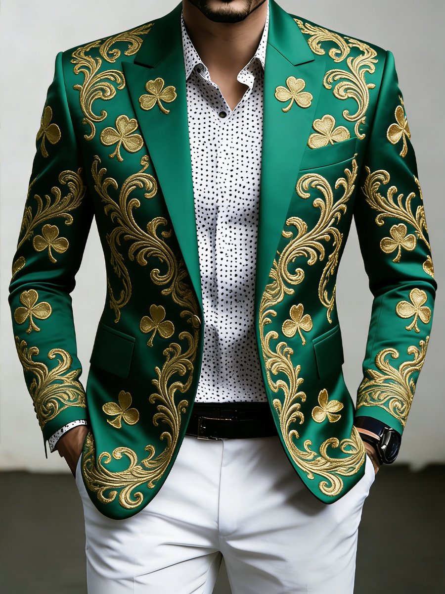 Men's Luxury St. Patrick's Day Shamrock Print Suit Jacket