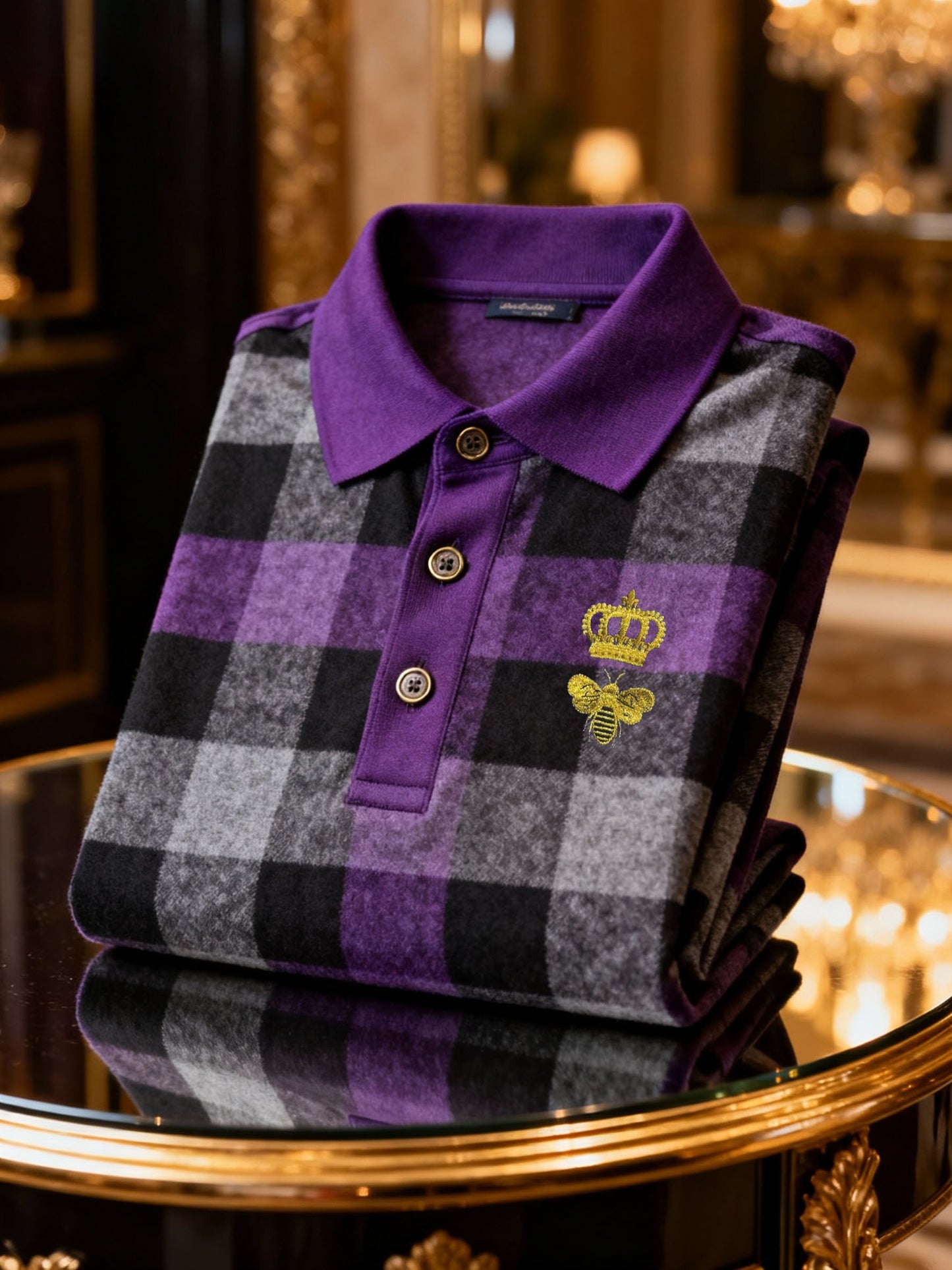 Men's Retro Business Logo Print Long Sleeve Polo Shirt