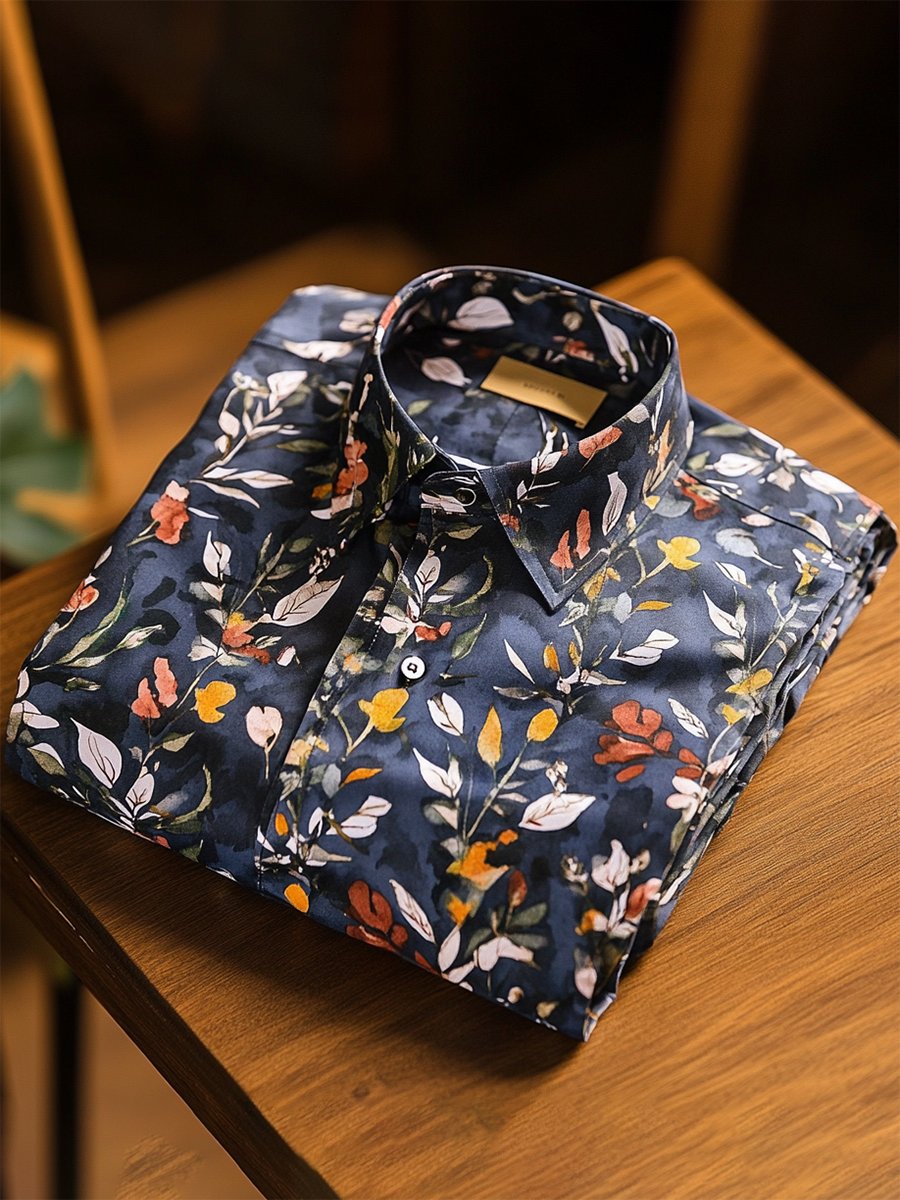 Men's Casual Festive Floral Print Long Sleeve Shirt