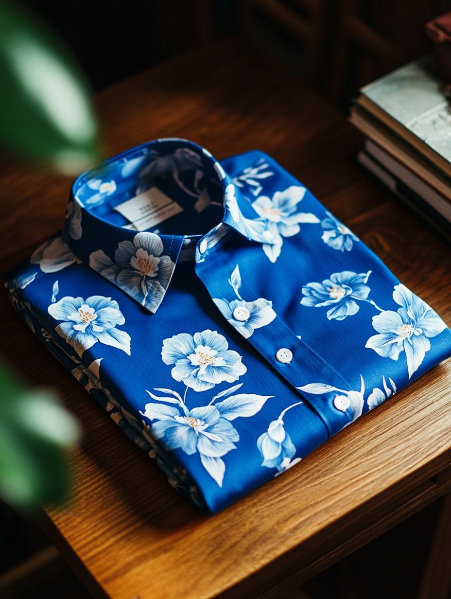 Men's Business Casual Dark Floral Lapel Short Sleeve Shirt