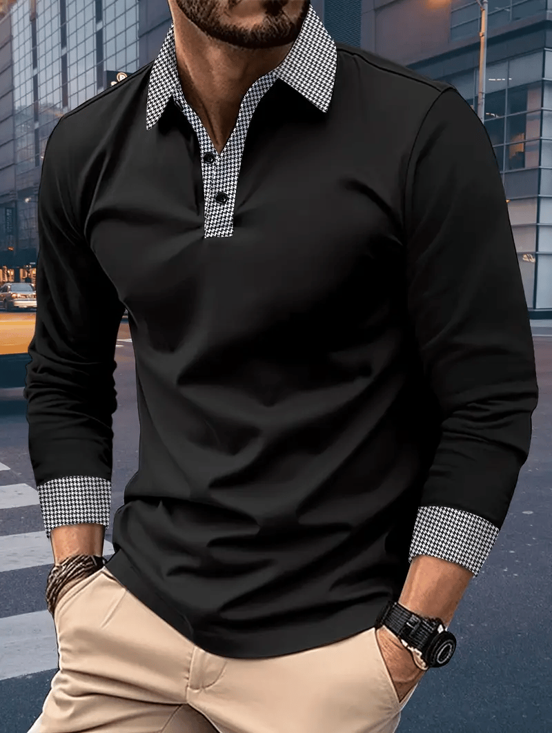 Men's Business Casual Striped Long-Sleeved Polo Shirt