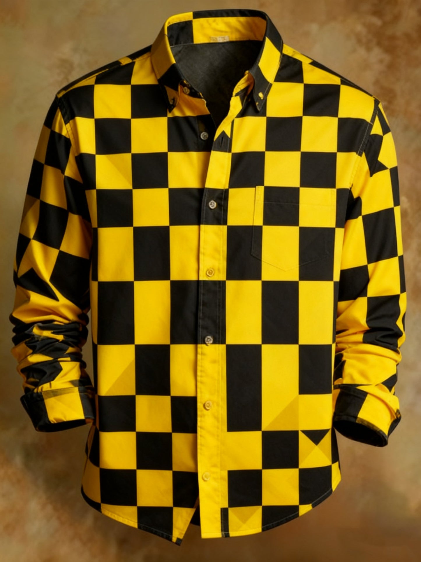 Men's Retro Abstract Art Print Plaid Pattern Business Style Shirt