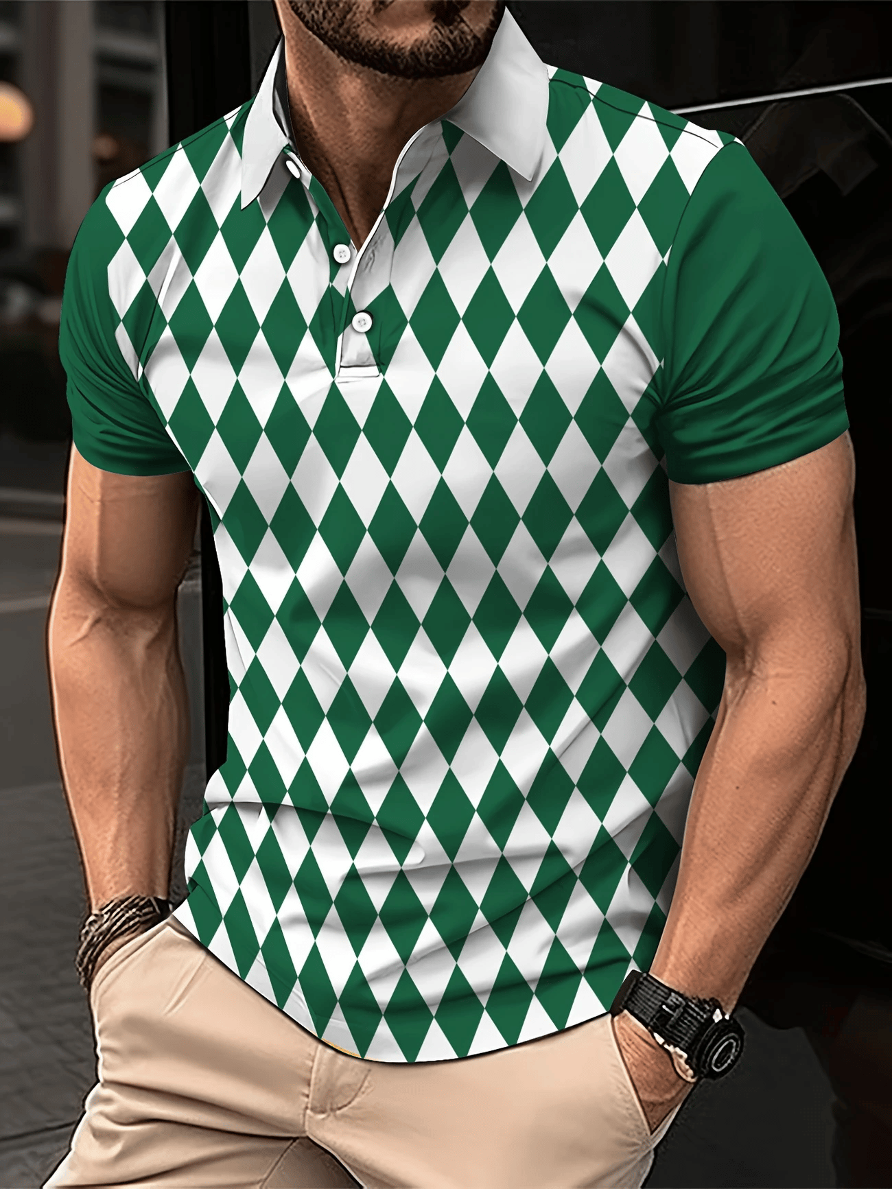 Men's Business Casual Button Short Sleeve Polo Shirt