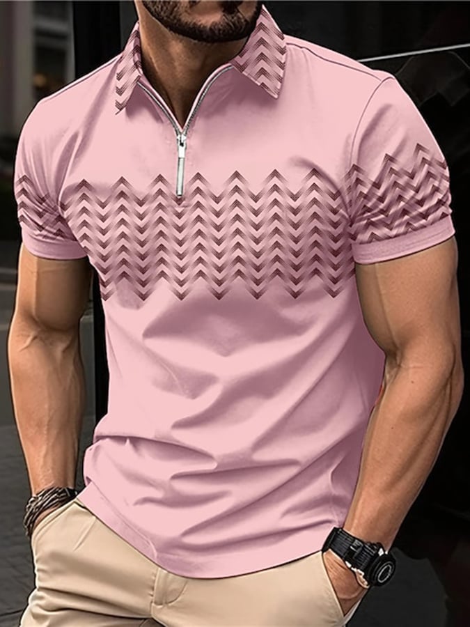 Printed Lapel Pullover Casual Polo Shirt