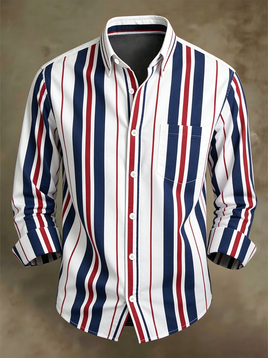 Men's Business Casual Striped Long-Sleeved Shirt