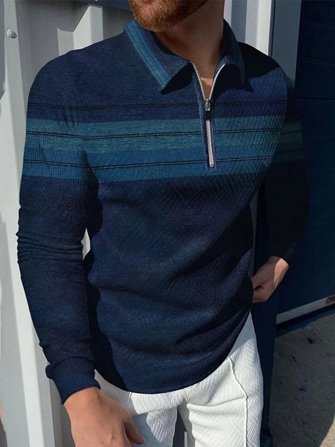 Fashion Print Print Lapel Pullover Long Sleeve Polo Shirt