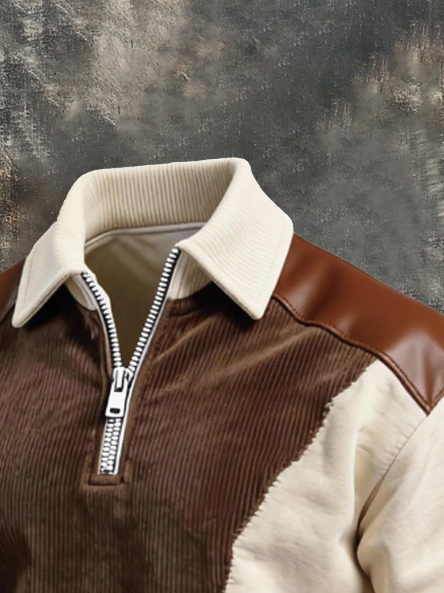 Men's Vintage Color-Block Printed Zip-Up Hoodie